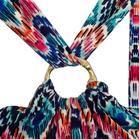 Tommy Bahama Prima Peacock Maxi Dress Size Small Stretch Ikat Halter Beach - Picture 3 of 7